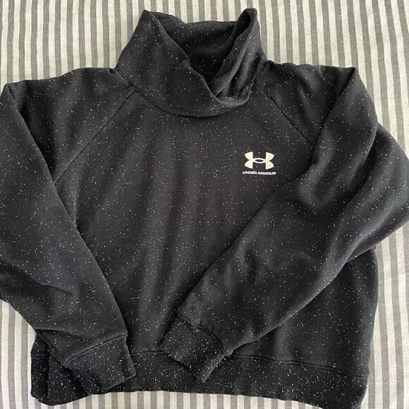 Under Armour Women's Black Fleck Rival Fleece Wrap Neck Loose Cropped Pullover S - Picture 1 of 7
